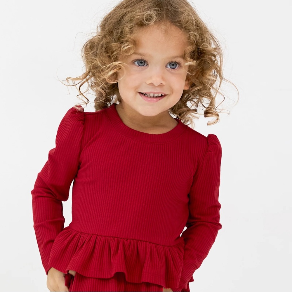 Little Sleepies Holiday Red Ribbed Tiered Peplum Top, Size 12-18 Months